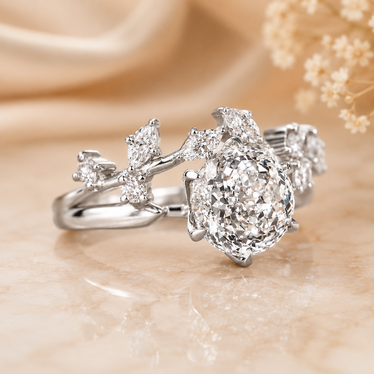 3.00 CT Portuguese Cut Lab-Grown Diamond 2PCS Bridal Set in 14K White Gold – Matching Wedding Band Anniversary Design