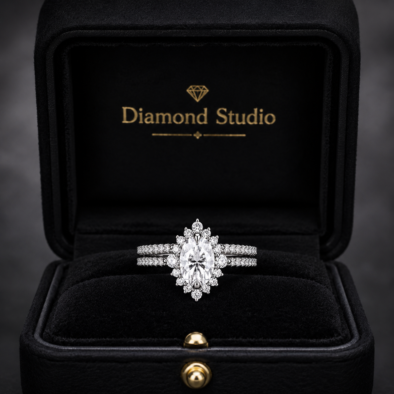 2.00 CT Oval Lab-Grown Diamond Halo 2PCS Bridal Set in 14K White Gold – Eternity Wedding Band Design