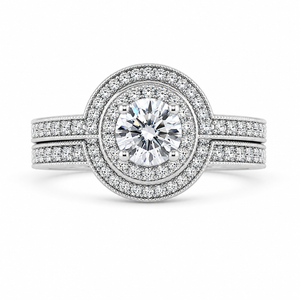1.80 CT Round Lab-Grown Diamond Halo 2PCS Bridal Set in 14K White Gold – Luxury Wedding Ring Design