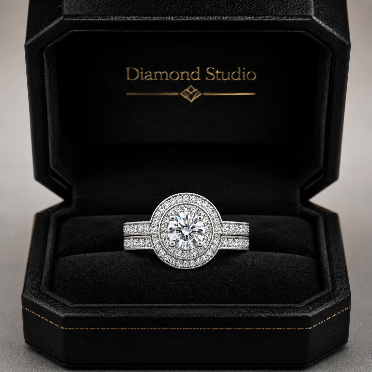 1.80 CT Round Lab-Grown Diamond Halo 2PCS Bridal Set in 14K White Gold – Luxury Wedding Ring Design