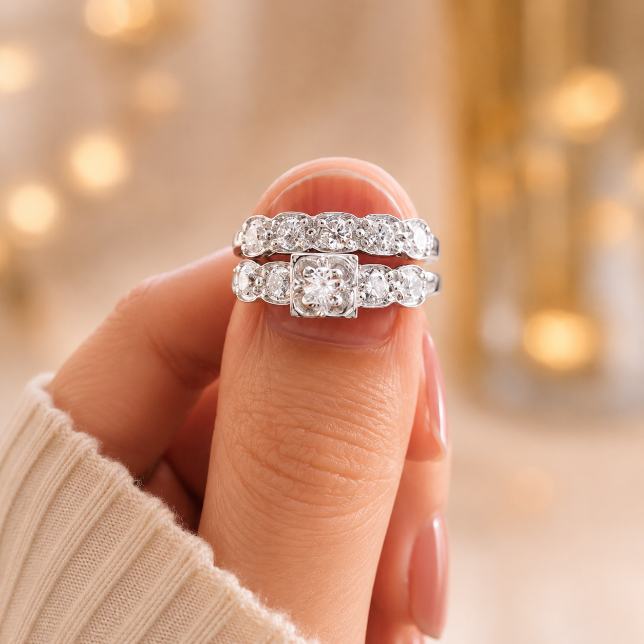 2.00 CT Lab-Grown Diamond 2PCS Bridal Set in 14K White Gold – Gorgeous Engagement & Wedding Ring Design