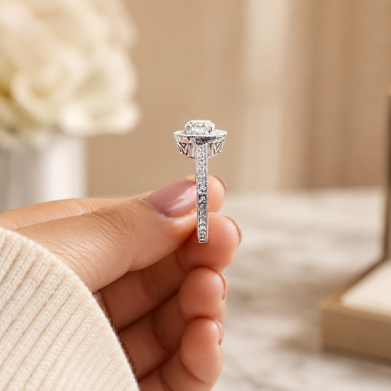 1.80 CT Round Lab-Grown Diamond Halo 2PCS Bridal Set in 14K White Gold – Luxury Wedding Ring Design