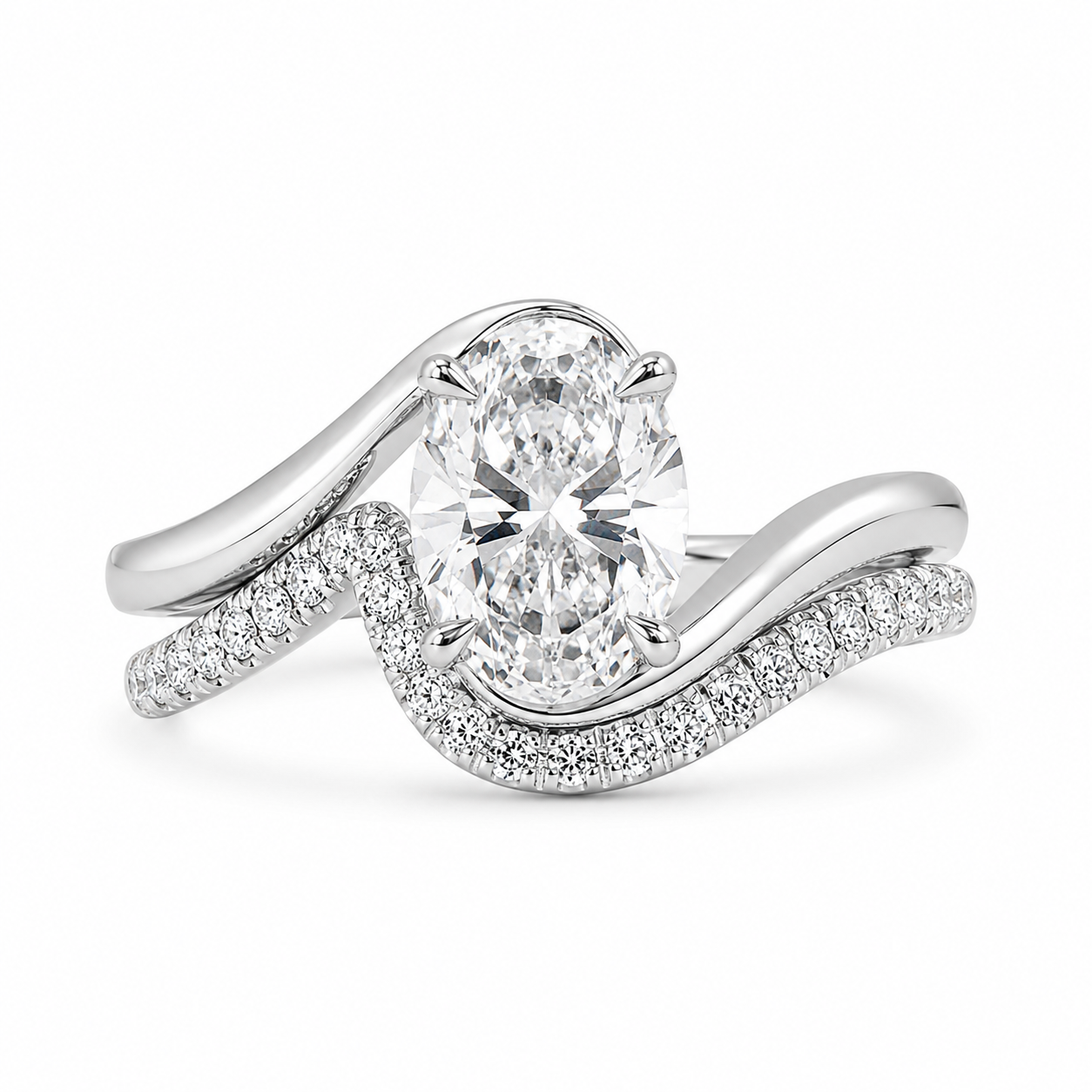 2.00 CT Oval Lab-Grown Diamond Antique Vintage 2PCS Bridal Set in 14K White Gold – Matching Engagement & Wedding Ring Design