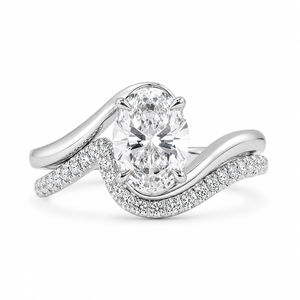 2.00 CT Oval Lab-Grown Diamond Antique Vintage 2PCS Bridal Set in 14K White Gold – Matching Engagement & Wedding Ring Design