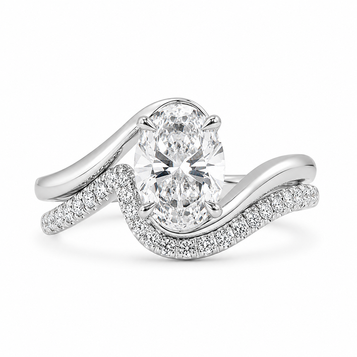 2.00 CT Oval Lab-Grown Diamond Antique Vintage 2PCS Bridal Set in 14K White Gold â€“ Matching Engagement & Wedding Ring Design from Diamond Studio