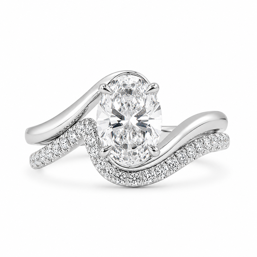 2.00 CT Oval Lab-Grown Diamond Antique Vintage 2PCS Bridal Set in 14K White Gold – Matching Engagement & Wedding Ring Design