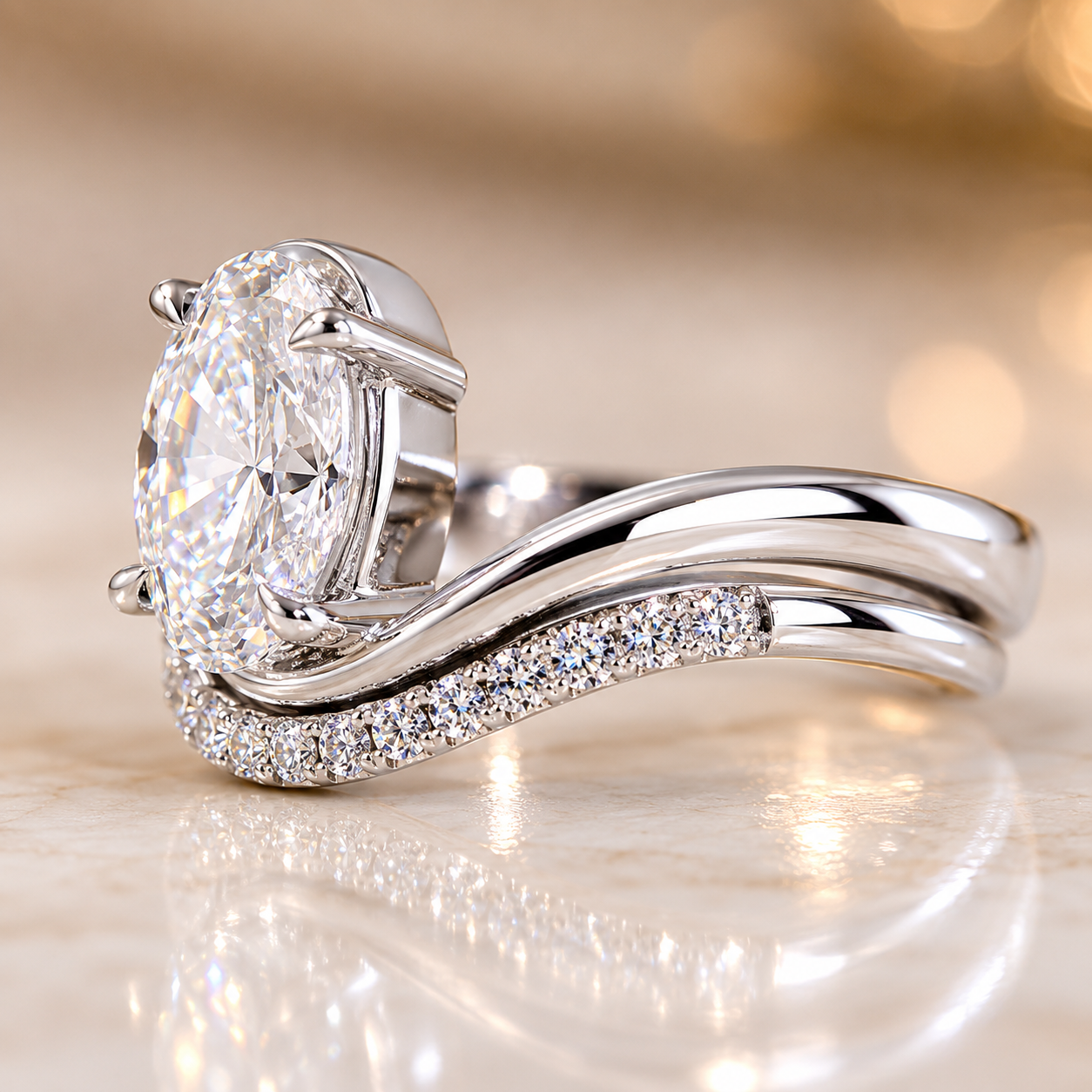 2.00 CT Oval Lab-Grown Diamond Antique Vintage 2PCS Bridal Set in 14K White Gold – Matching Engagement & Wedding Ring Design
