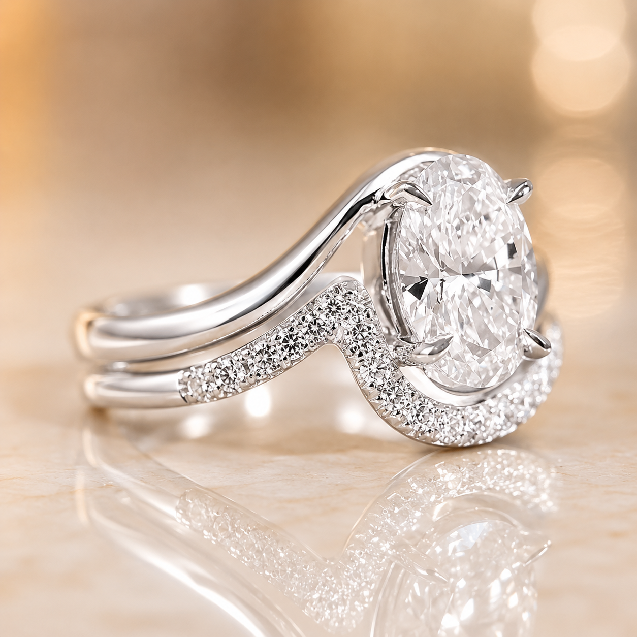 2.00 CT Oval Lab-Grown Diamond Antique Vintage 2PCS Bridal Set in 14K White Gold – Matching Engagement & Wedding Ring Design