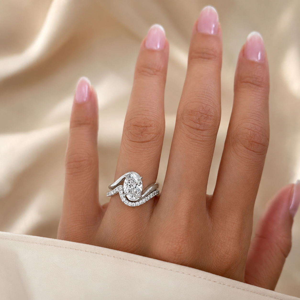 2.00 CT Oval Lab-Grown Diamond Antique Vintage 2PCS Bridal Set in 14K White Gold – Matching Engagement & Wedding Ring Design