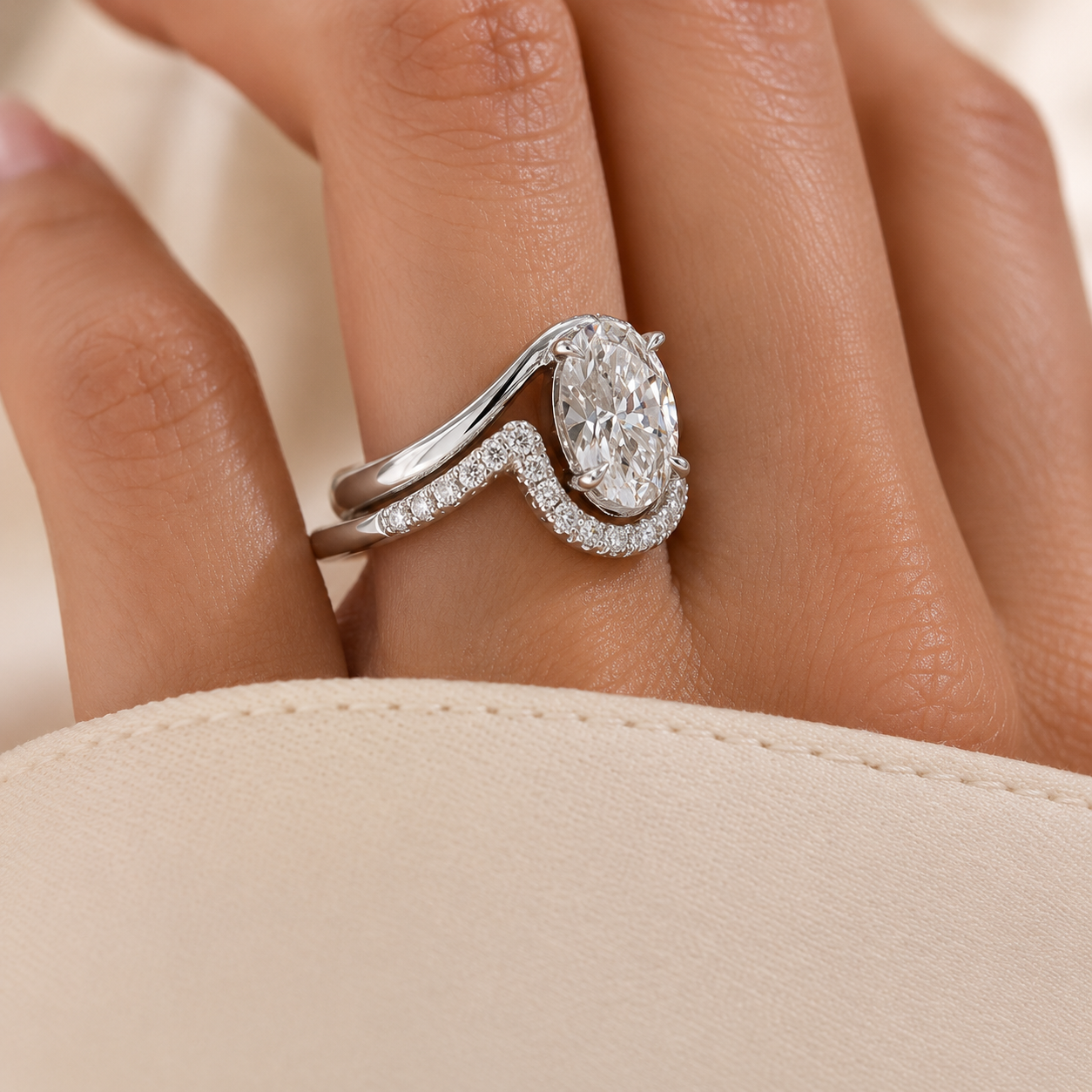 2.00 CT Oval Lab-Grown Diamond Antique Vintage 2PCS Bridal Set in 14K White Gold – Matching Engagement & Wedding Ring Design
