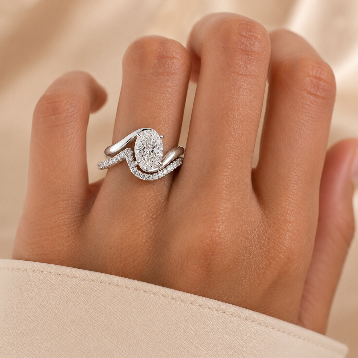 2.00 CT Oval Lab-Grown Diamond Antique Vintage 2PCS Bridal Set in 14K White Gold – Matching Engagement & Wedding Ring Design