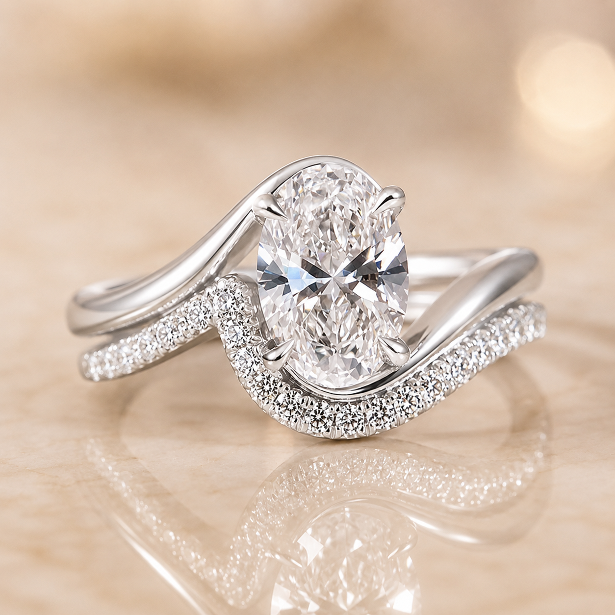 2.00 CT Oval Lab-Grown Diamond Antique Vintage 2PCS Bridal Set in 14K White Gold – Matching Engagement & Wedding Ring Design