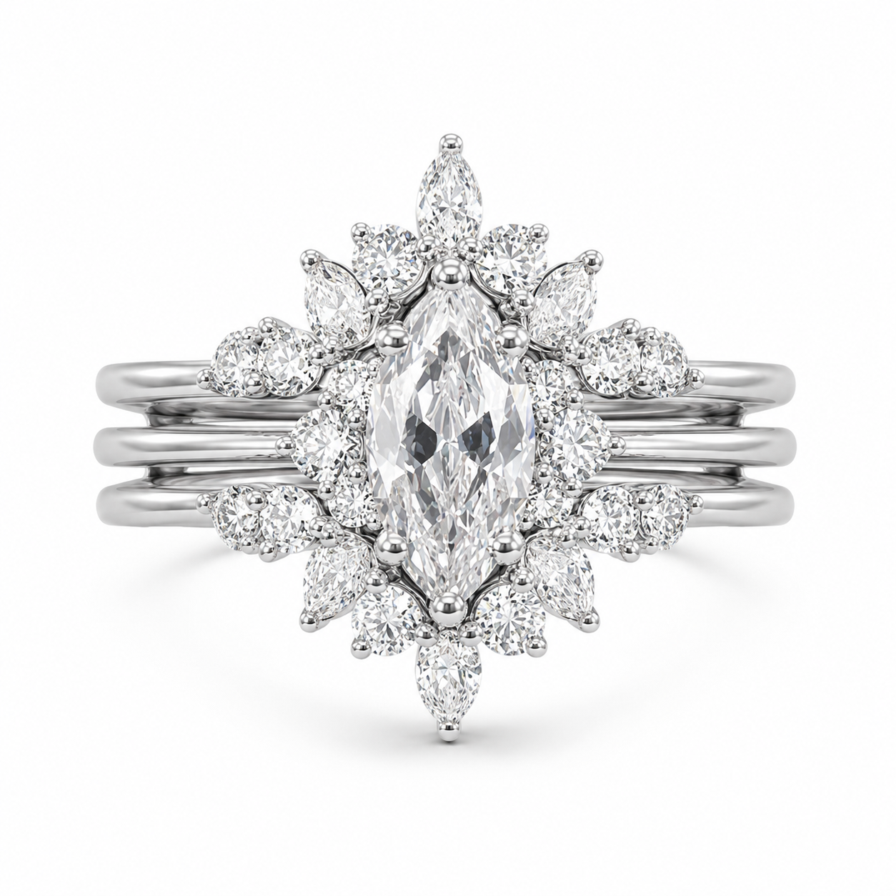 2.00 CT Marquise Lab-Grown Diamond Halo 2PCS Bridal Set in 14K White Gold – Vintage Enhancer Wedding Wrap Design