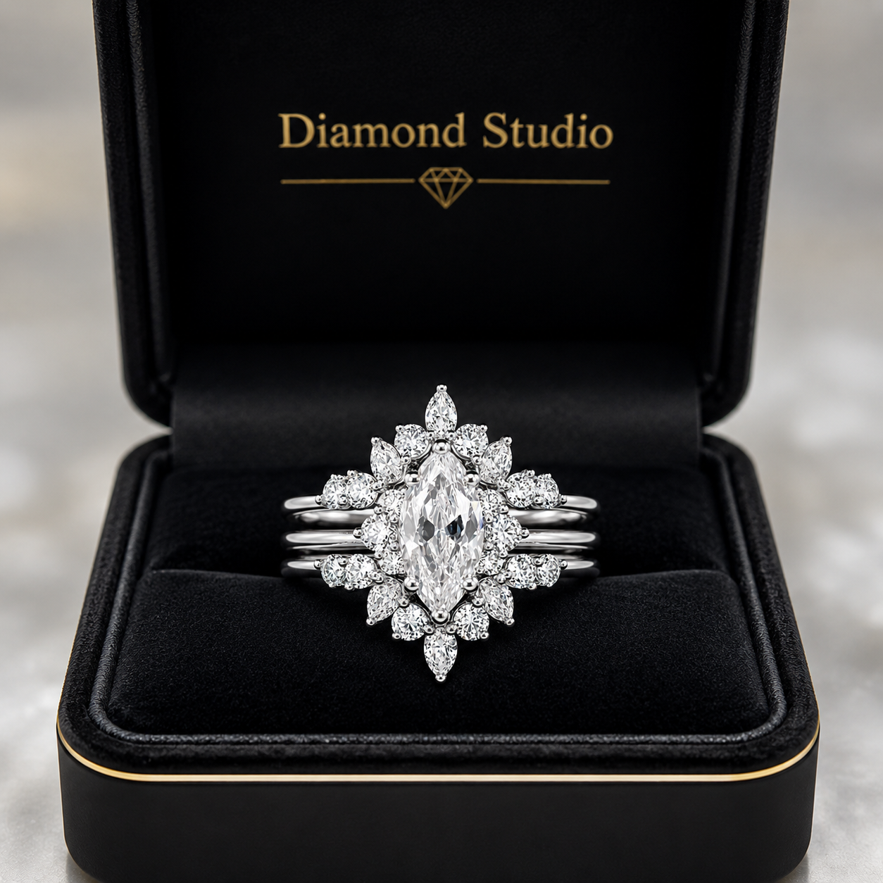 2.00 CT Marquise Lab-Grown Diamond Halo 2PCS Bridal Set in 14K White Gold – Vintage Enhancer Wedding Wrap Design
