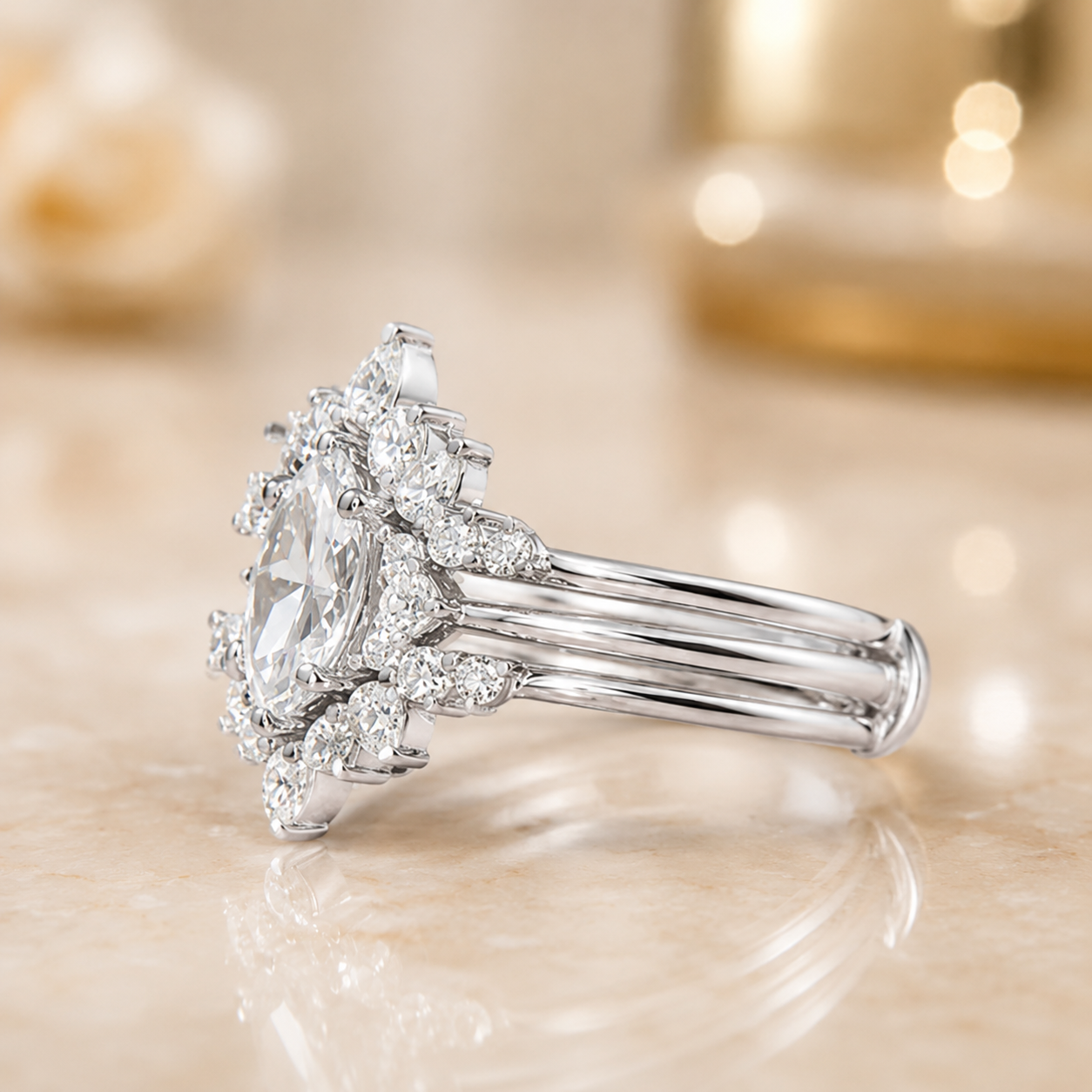 2.00 CT Marquise Lab-Grown Diamond Halo 2PCS Bridal Set in 14K White Gold – Vintage Enhancer Wedding Wrap Design