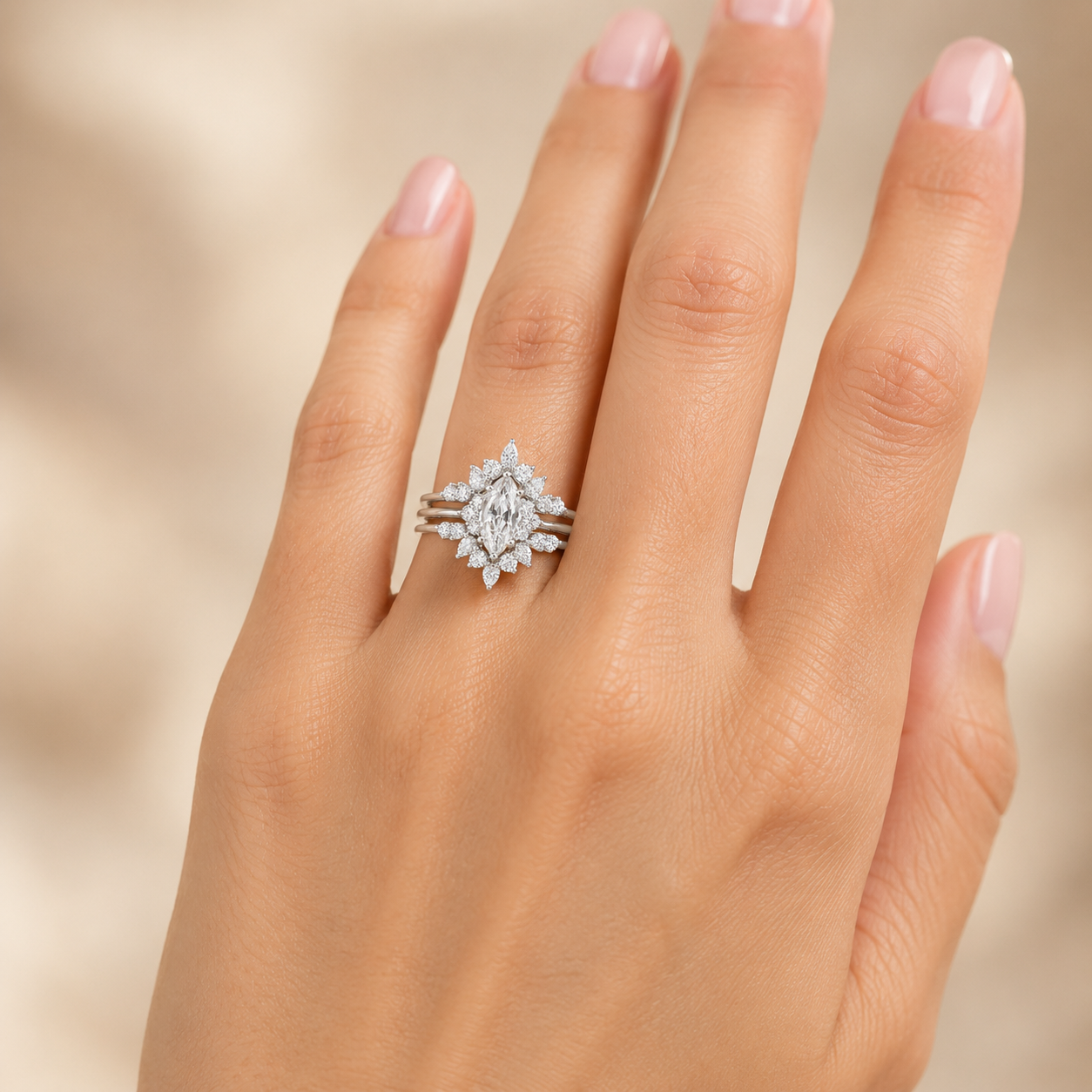 2.00 CT Marquise Lab-Grown Diamond Halo 2PCS Bridal Set in 14K White Gold – Vintage Enhancer Wedding Wrap Design