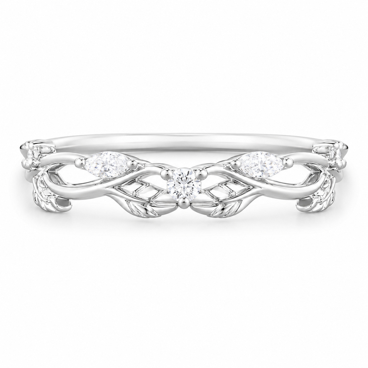 2.50 CT Pear Lab-Grown Diamond Cluster Leaf Twig 2PCS Bridal Set in 14K White Gold – Nature Inspired Wedding Ring Design