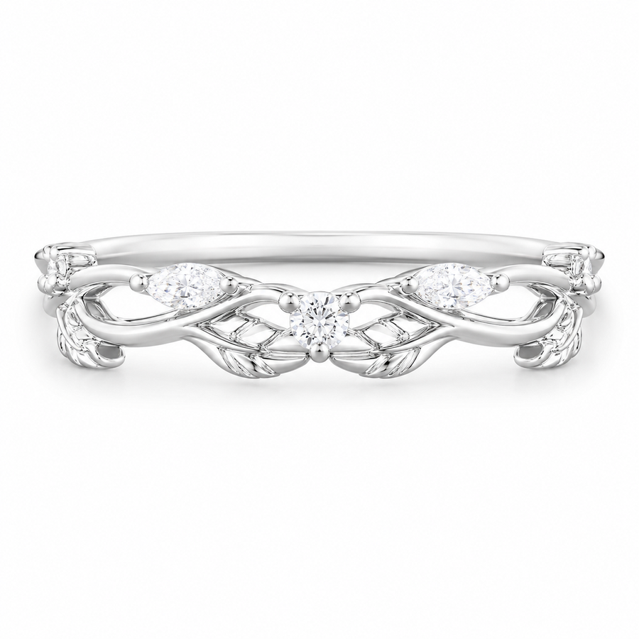 2.50 CT Pear Lab-Grown Diamond Cluster Leaf Twig 2PCS Bridal Set in 14K White Gold – Nature Inspired Wedding Ring Design