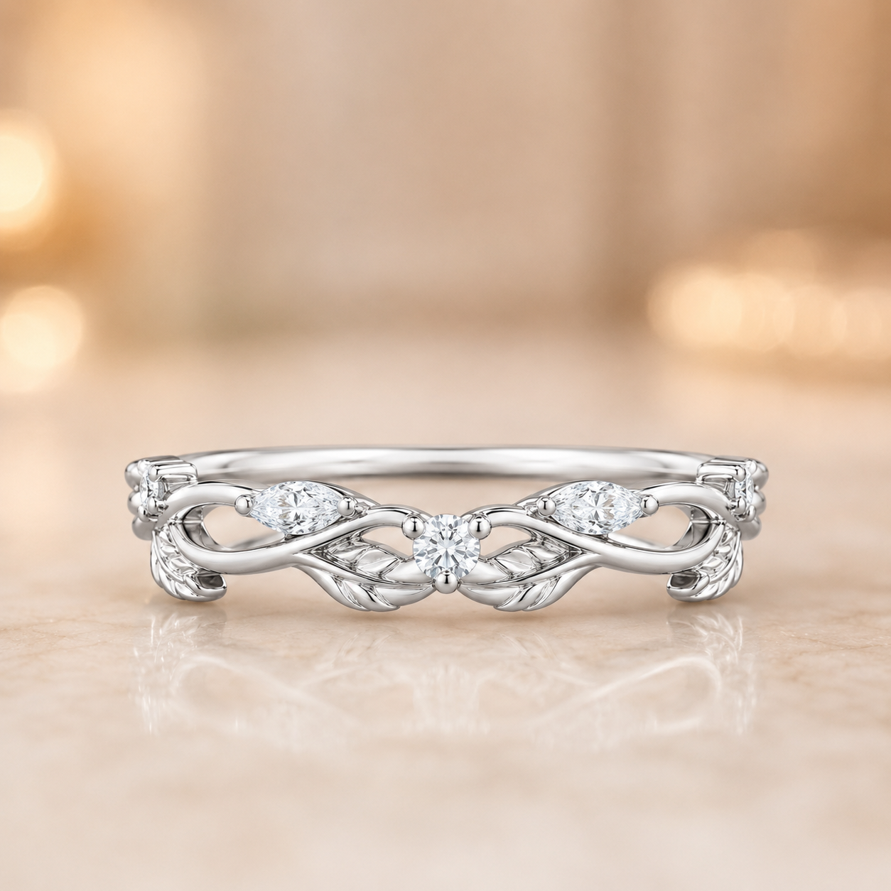 2.50 CT Pear Lab-Grown Diamond Cluster Leaf Twig 2PCS Bridal Set in 14K White Gold – Nature Inspired Wedding Ring Design