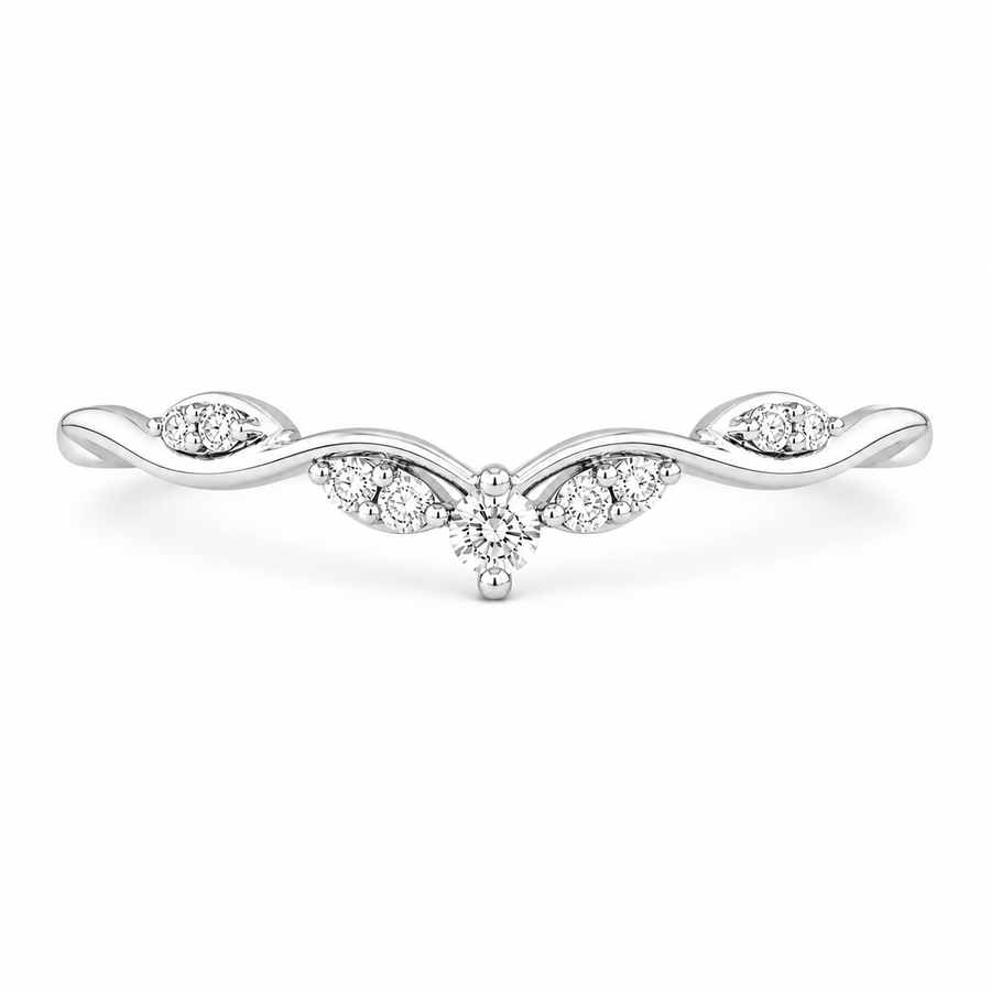1.50 CT Cluster Lab-Grown Diamond 2PCS Bridal Set in 14K White Gold – Vintage Inspired Curved Wedding Band Design