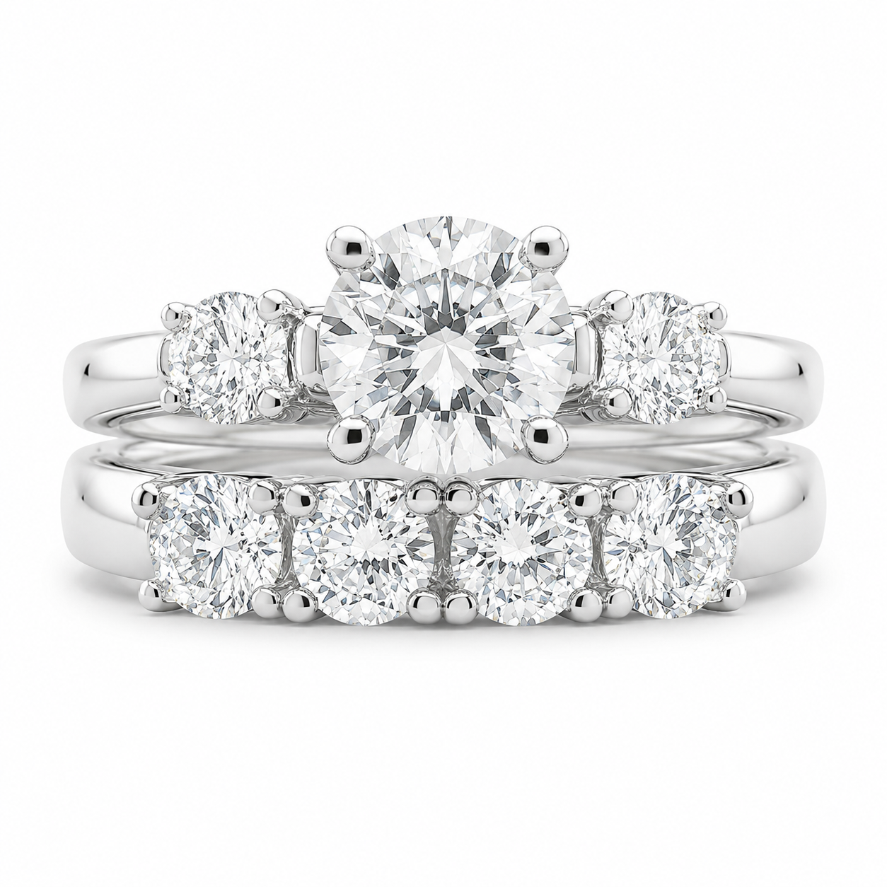 1.00 CT Round Lab-Grown Diamond 2PCS Bridal Set in 14K White Gold – Antique Matching Wedding Band Design