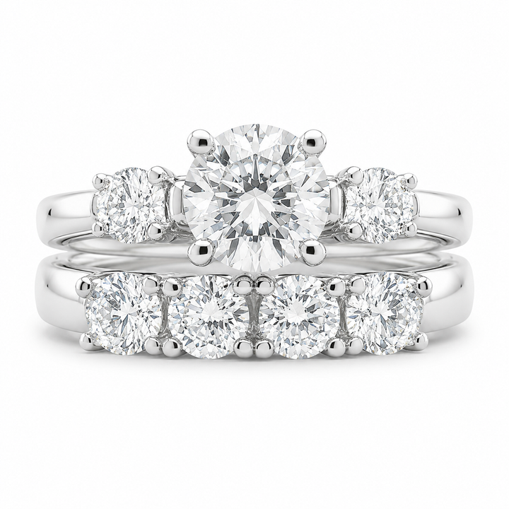 1.00 CT Round Lab-Grown Diamond 2PCS Bridal Set in 14K White Gold â€“ Antique Matching Wedding Band Design from Diamond Studio