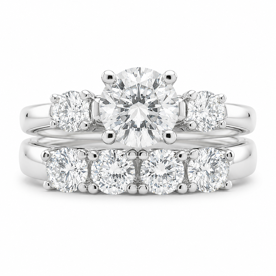 1.00 CT Round Lab-Grown Diamond 2PCS Bridal Set in 14K White Gold – Antique Matching Wedding Band Design