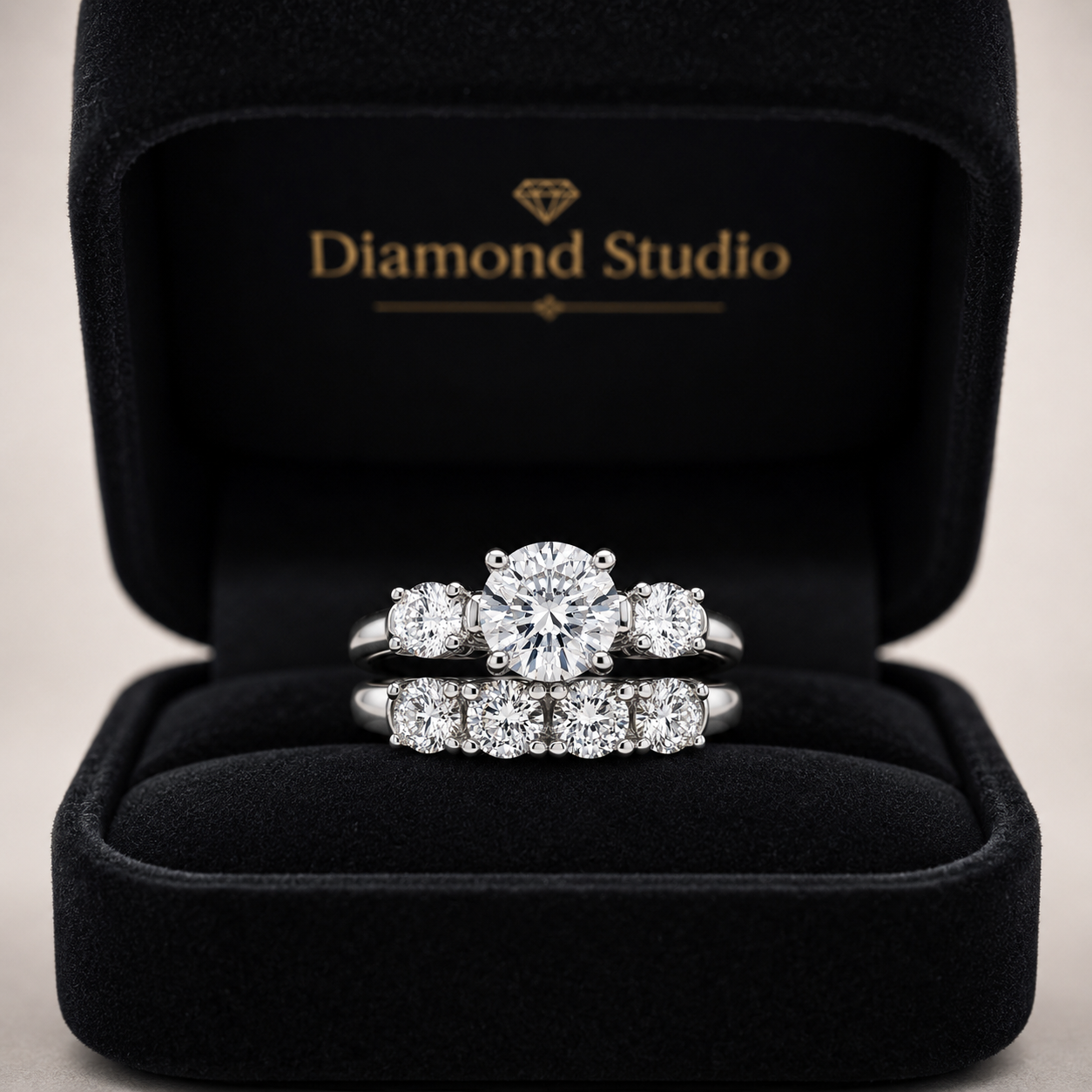 1.00 CT Round Lab-Grown Diamond 2PCS Bridal Set in 14K White Gold – Antique Matching Wedding Band Design