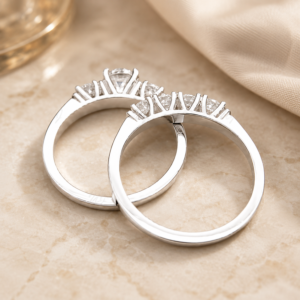 1.00 CT Round Lab-Grown Diamond 2PCS Bridal Set in 14K White Gold – Antique Matching Wedding Band Design