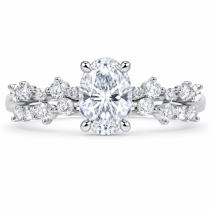 2.00 CT Oval Lab-Grown Diamond 2PCS Bridal Set in 14K White Gold – Matching Wedding Ring Design