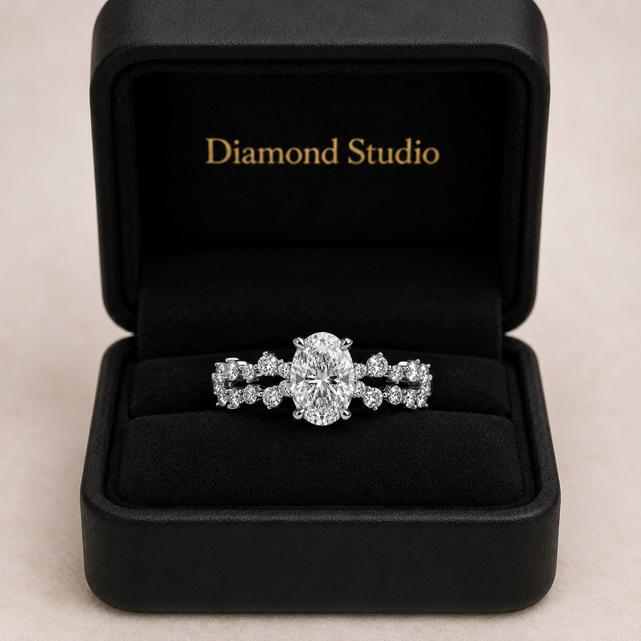 2.00 CT Oval Lab-Grown Diamond 2PCS Bridal Set in 14K White Gold – Matching Wedding Ring Design