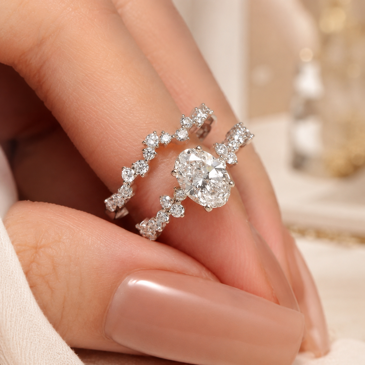 2.00 CT Oval Lab-Grown Diamond 2PCS Bridal Set in 14K White Gold – Matching Wedding Ring Design
