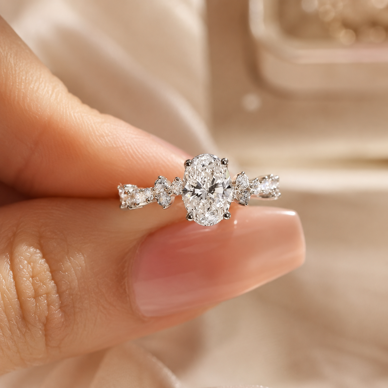 2.00 CT Oval Lab-Grown Diamond 2PCS Bridal Set in 14K White Gold – Matching Wedding Ring Design