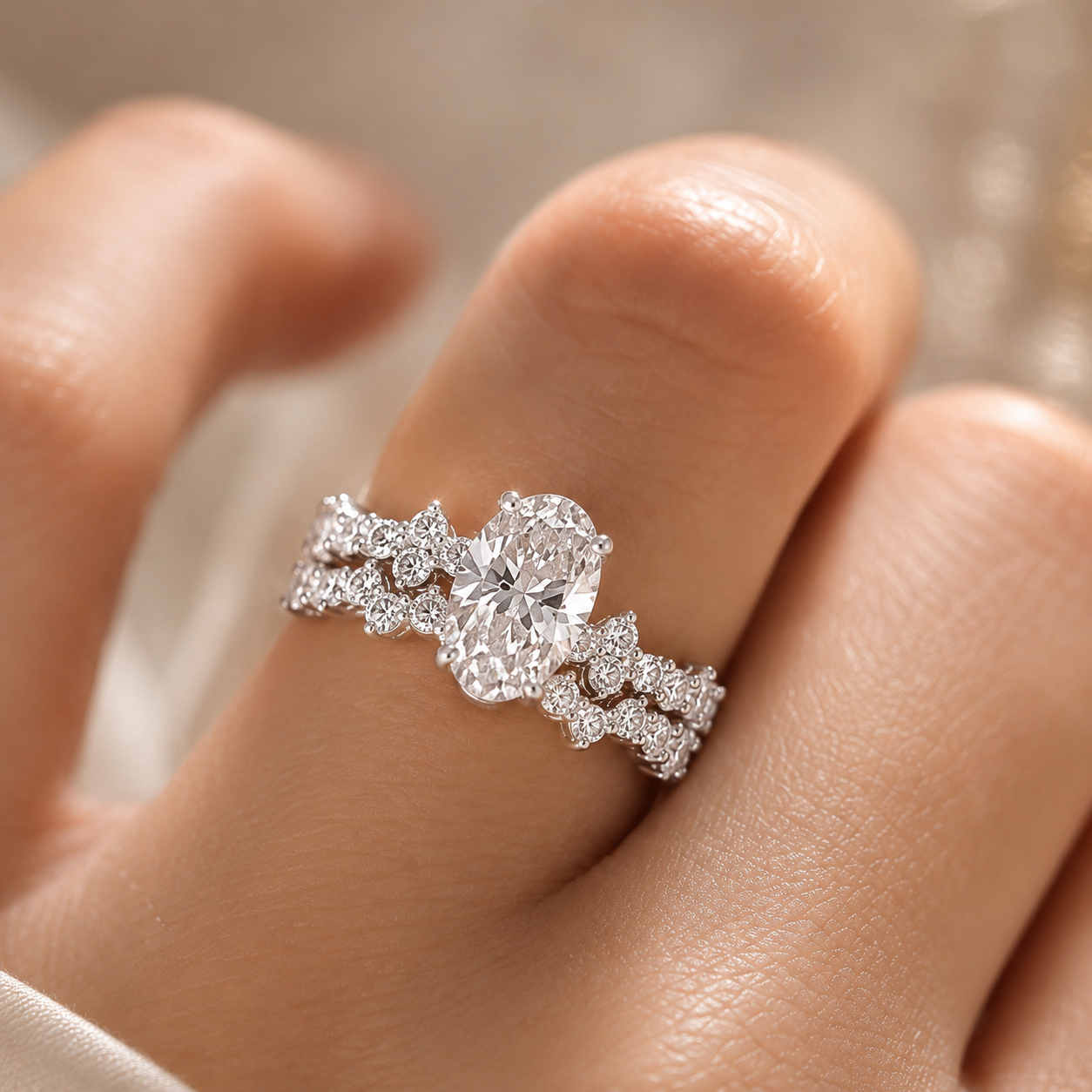 2.00 CT Oval Lab-Grown Diamond 2PCS Bridal Set in 14K White Gold – Matching Wedding Ring Design