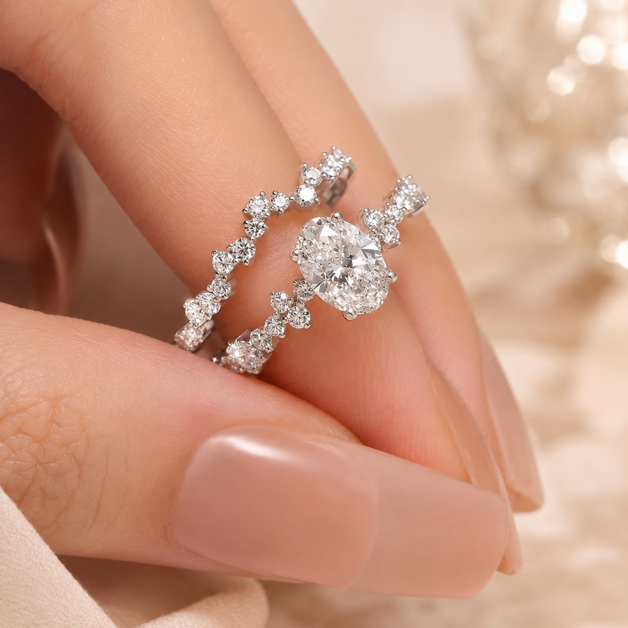 2.00 CT Oval Lab-Grown Diamond 2PCS Bridal Set in 14K White Gold – Matching Wedding Ring Design