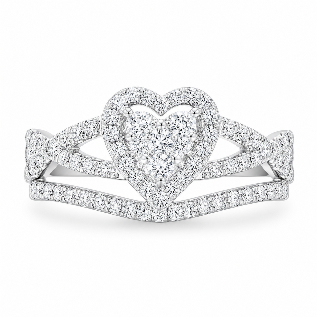 1.70 CT Heart Lab-Grown Diamond Halo 2PCS Bridal Set in 14K White Gold – Romantic Wedding Ring Design