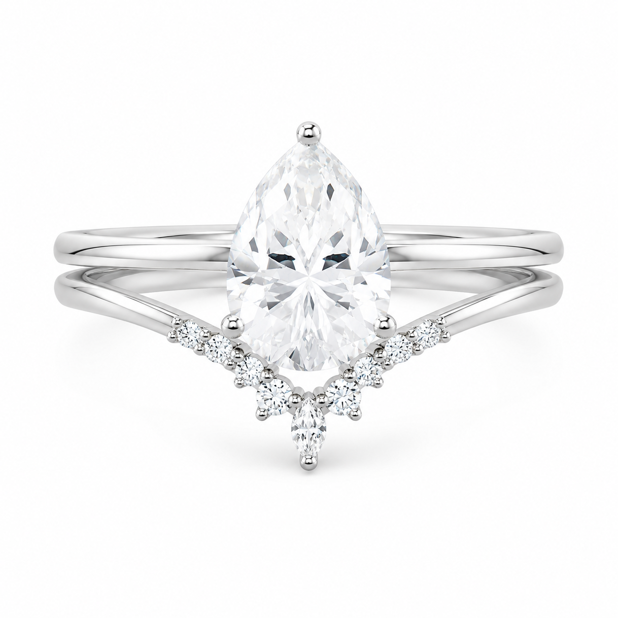 3.00 CT Pear Lab-Grown Diamond 2PCS Bridal Set in 14K White Gold – Minimalist Engagement Ring & Matching Wedding Band