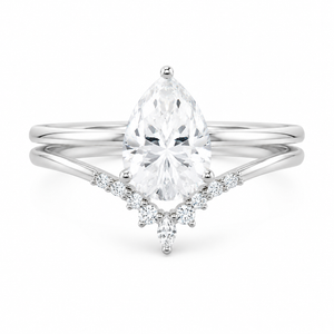 3.00 CT Pear Lab-Grown Diamond 2PCS Bridal Set in 14K White Gold – Minimalist Engagement Ring & Matching Wedding Band