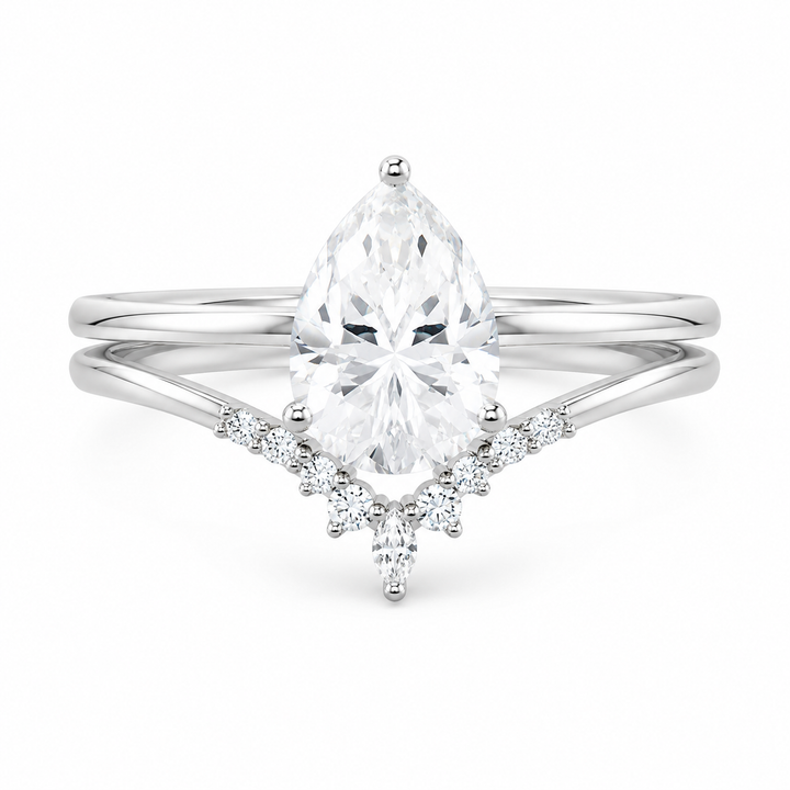 3.00 CT Pear Lab-Grown Diamond 2PCS Bridal Set in 14K White Gold â€“ Minimalist Engagement Ring & Matching Wedding Band from Diamond Studio