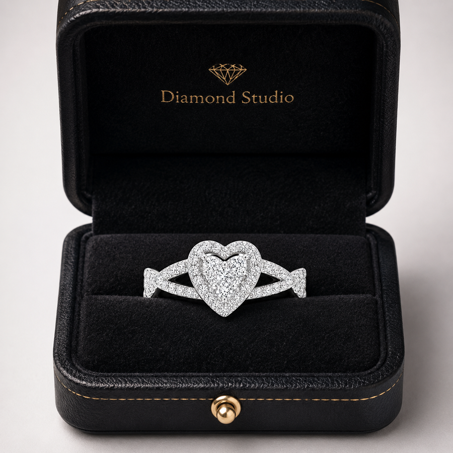 1.70 CT Heart Lab-Grown Diamond Halo 2PCS Bridal Set in 14K White Gold – Romantic Wedding Ring Design