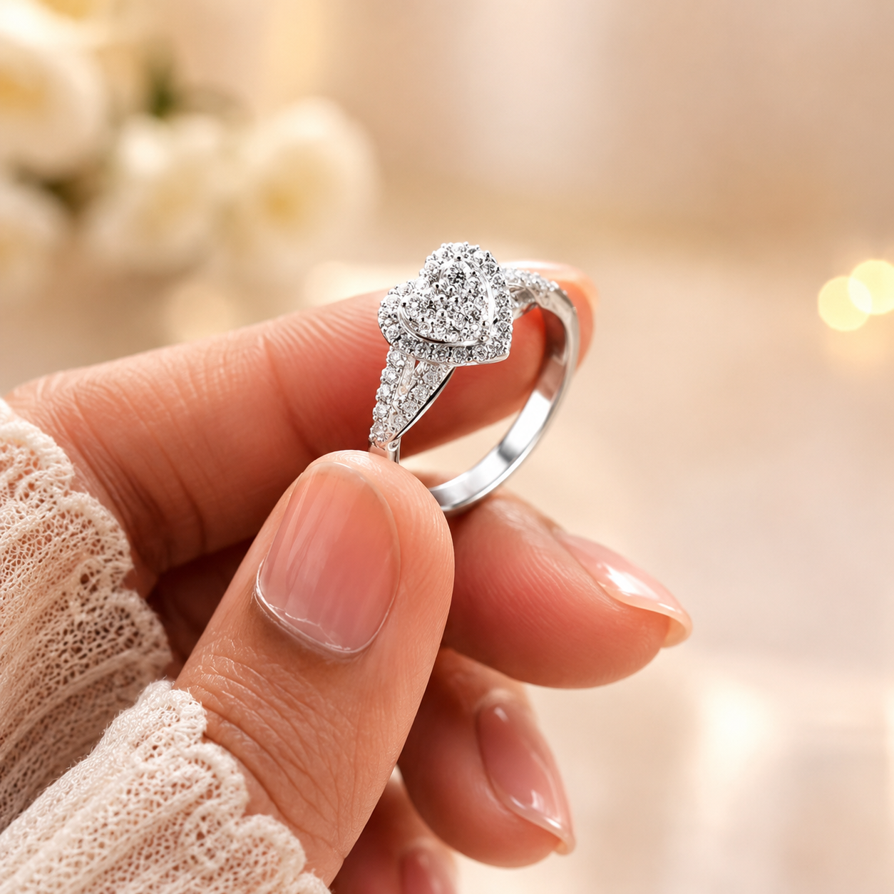 1.70 CT Heart Lab-Grown Diamond Halo 2PCS Bridal Set in 14K White Gold – Romantic Wedding Ring Design