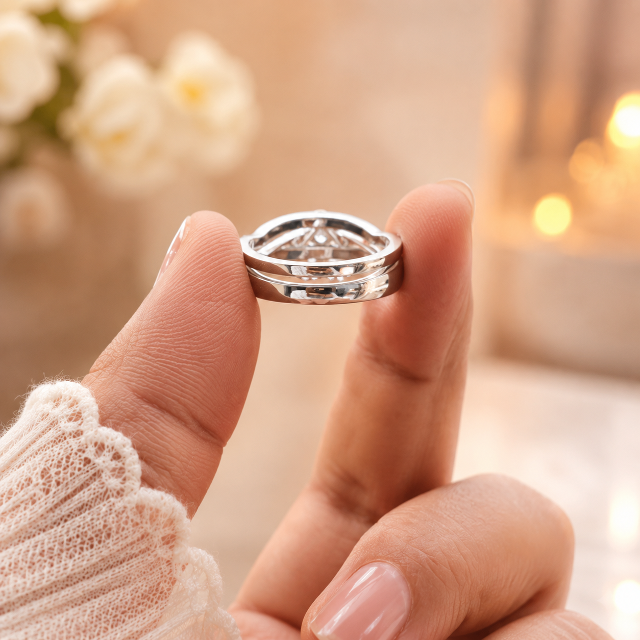 1.70 CT Heart Lab-Grown Diamond Halo 2PCS Bridal Set in 14K White Gold – Romantic Wedding Ring Design