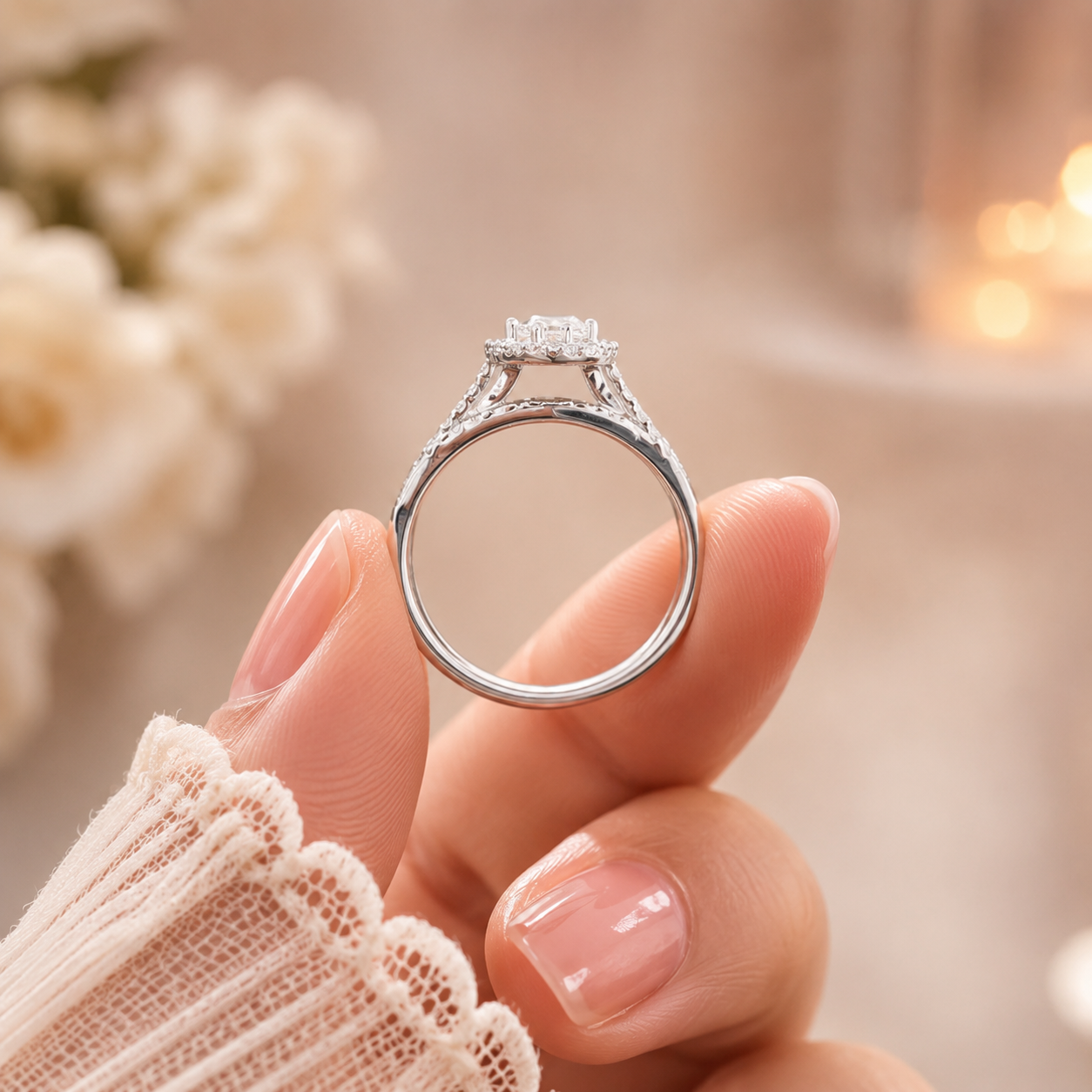 1.70 CT Heart Lab-Grown Diamond Halo 2PCS Bridal Set in 14K White Gold – Romantic Wedding Ring Design