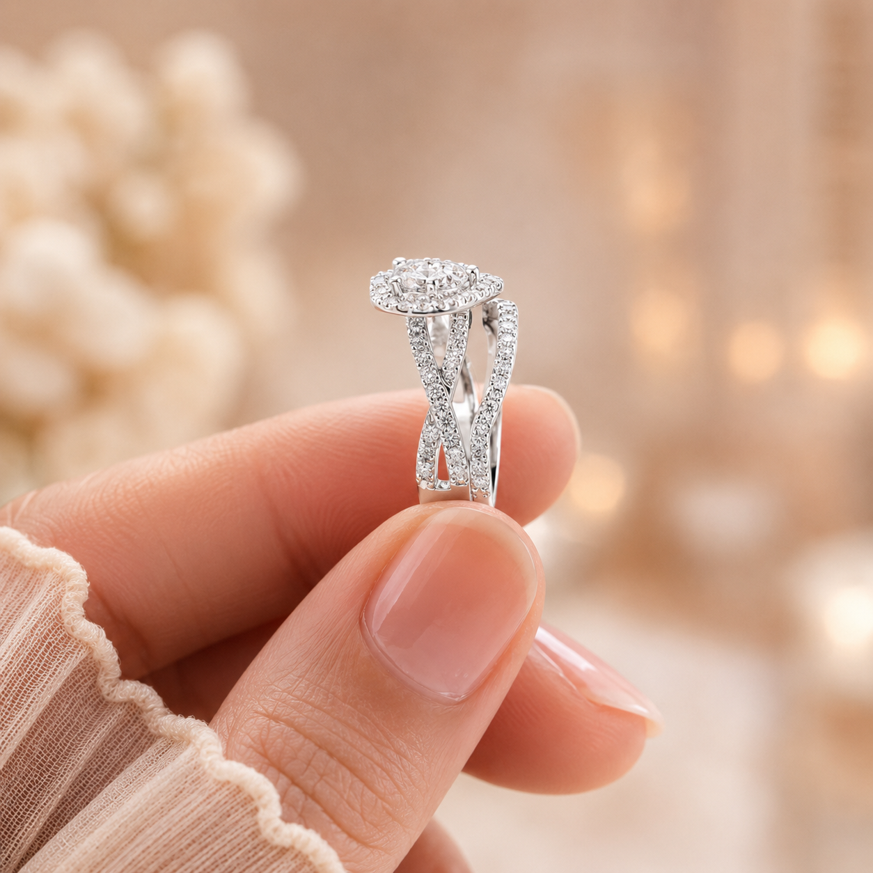 1.70 CT Heart Lab-Grown Diamond Halo 2PCS Bridal Set in 14K White Gold – Romantic Wedding Ring Design