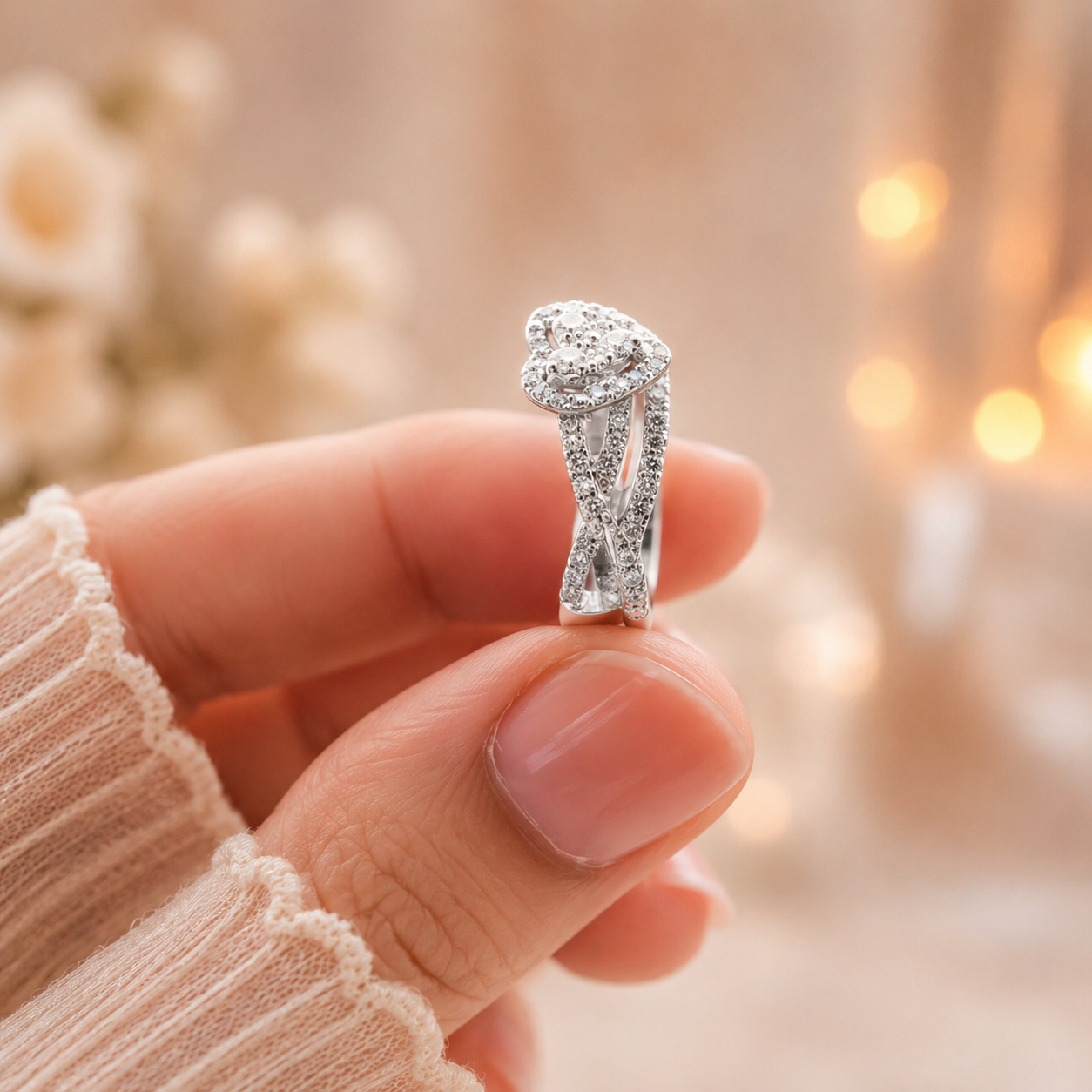 1.70 CT Heart Lab-Grown Diamond Halo 2PCS Bridal Set in 14K White Gold – Romantic Wedding Ring Design