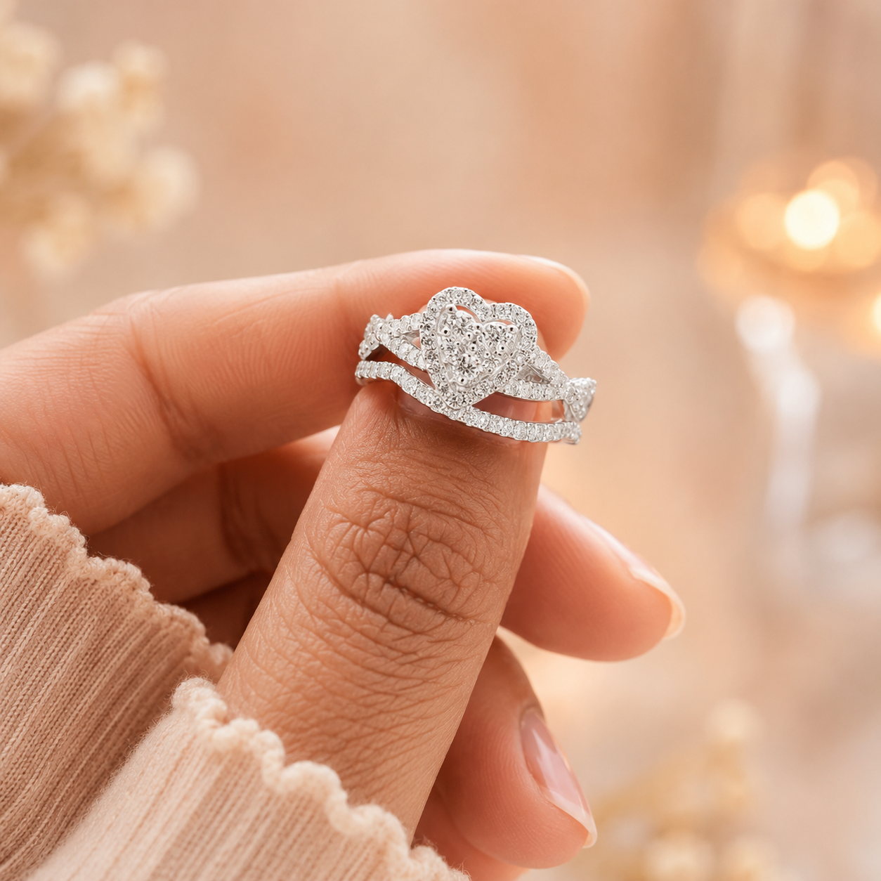 1.70 CT Heart Lab-Grown Diamond Halo 2PCS Bridal Set in 14K White Gold – Romantic Wedding Ring Design