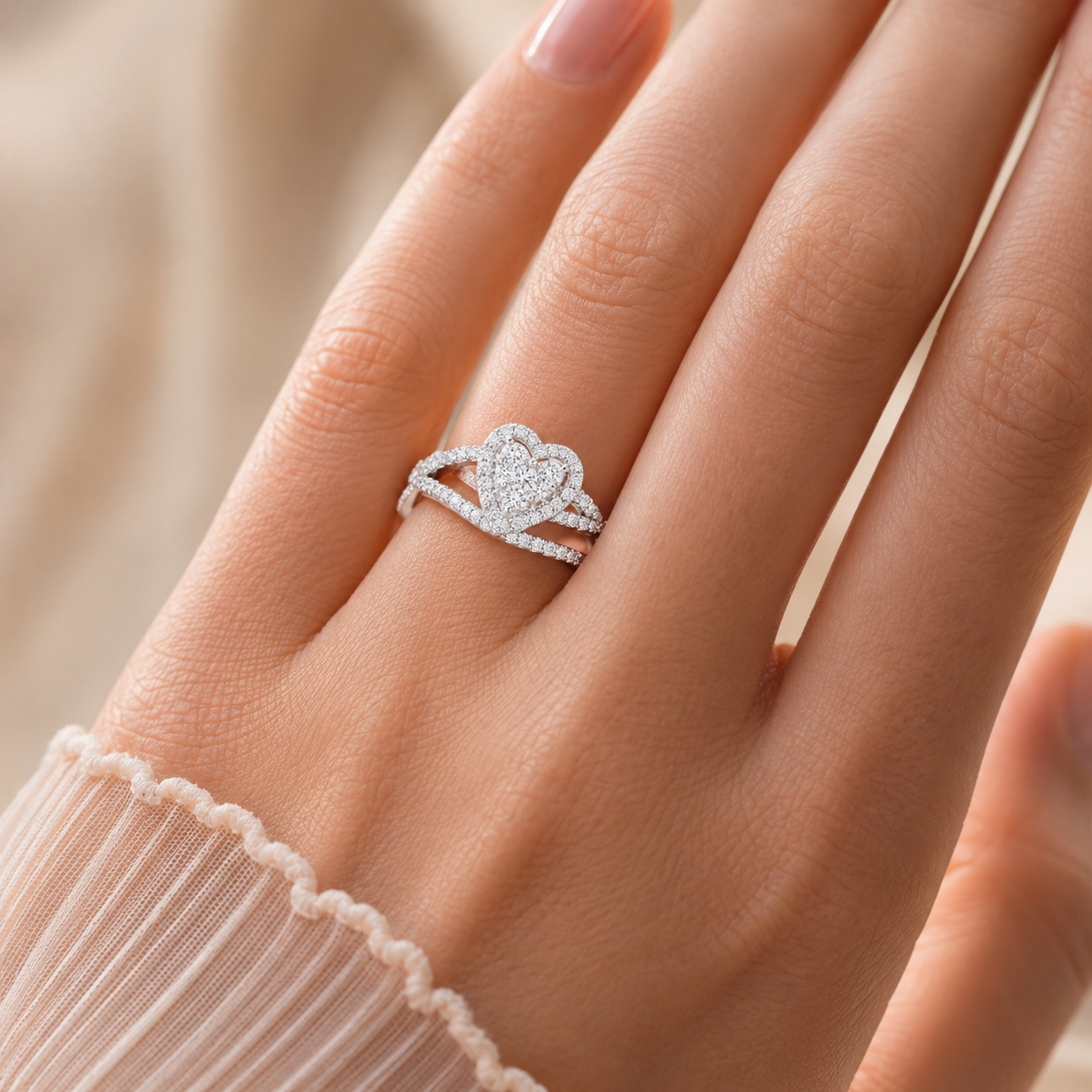 1.70 CT Heart Lab-Grown Diamond Halo 2PCS Bridal Set in 14K White Gold – Romantic Wedding Ring Design