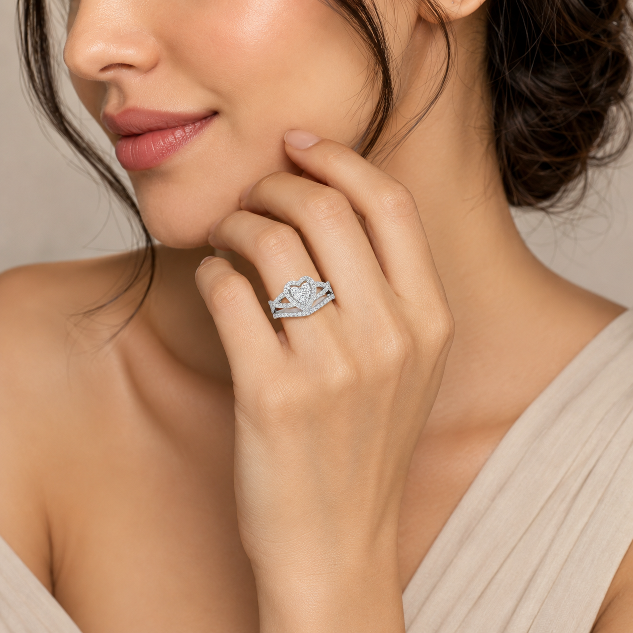 1.70 CT Heart Lab-Grown Diamond Halo 2PCS Bridal Set in 14K White Gold – Romantic Wedding Ring Design