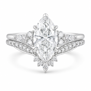 2.75 CT Marquise Lab-Grown Diamond 2PCS Bridal Set in 14K White Gold – Cluster V-Prong Filigree Wedding Ring Design