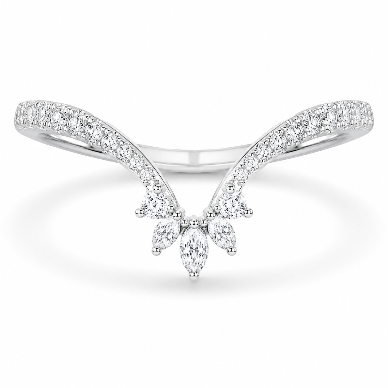 2.75 CT Marquise Lab-Grown Diamond 2PCS Bridal Set in 14K White Gold – Cluster V-Prong Filigree Wedding Ring Design